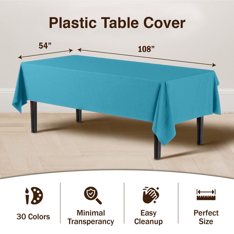 Party Solids Pack Of 12 Premium Plastic Tablecloth 54 Inch x 108 Inch Rectangle Table Cover - Turquoise - Image 3